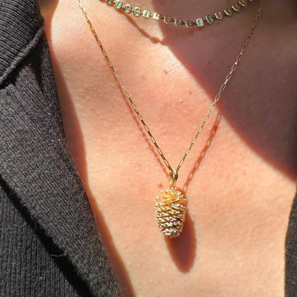 Solid Gold Vintage Pinecone Pendant in 14K