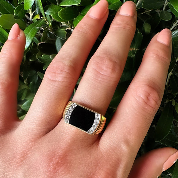 Vintage Diamond and Onyx Ring in 14K