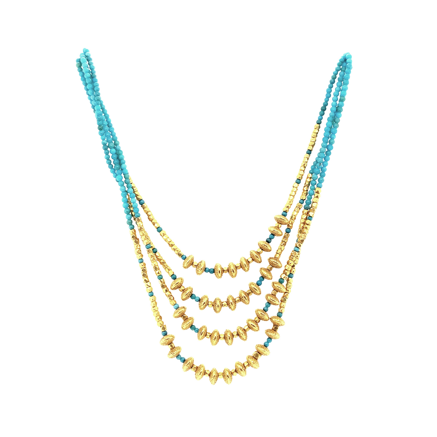 Vintage Turquoise 18K Gold Bead 3 Strand Necklace
