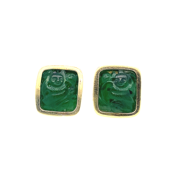 Vintage Carved Jade Earrings in 18K