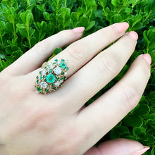 Load image into Gallery viewer, Vintage Emerald and Diamond Ring in 14K Circa 1980
