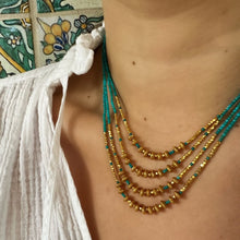 Load image into Gallery viewer, Vintage Turquoise 18K Gold Bead 3 Strand Necklace
