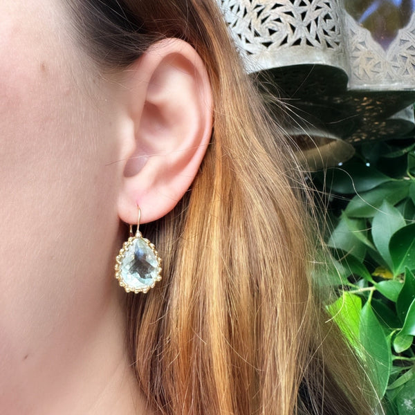 Vintage Prasiolite Dew Drop Signed Anzie Earrings in 14K