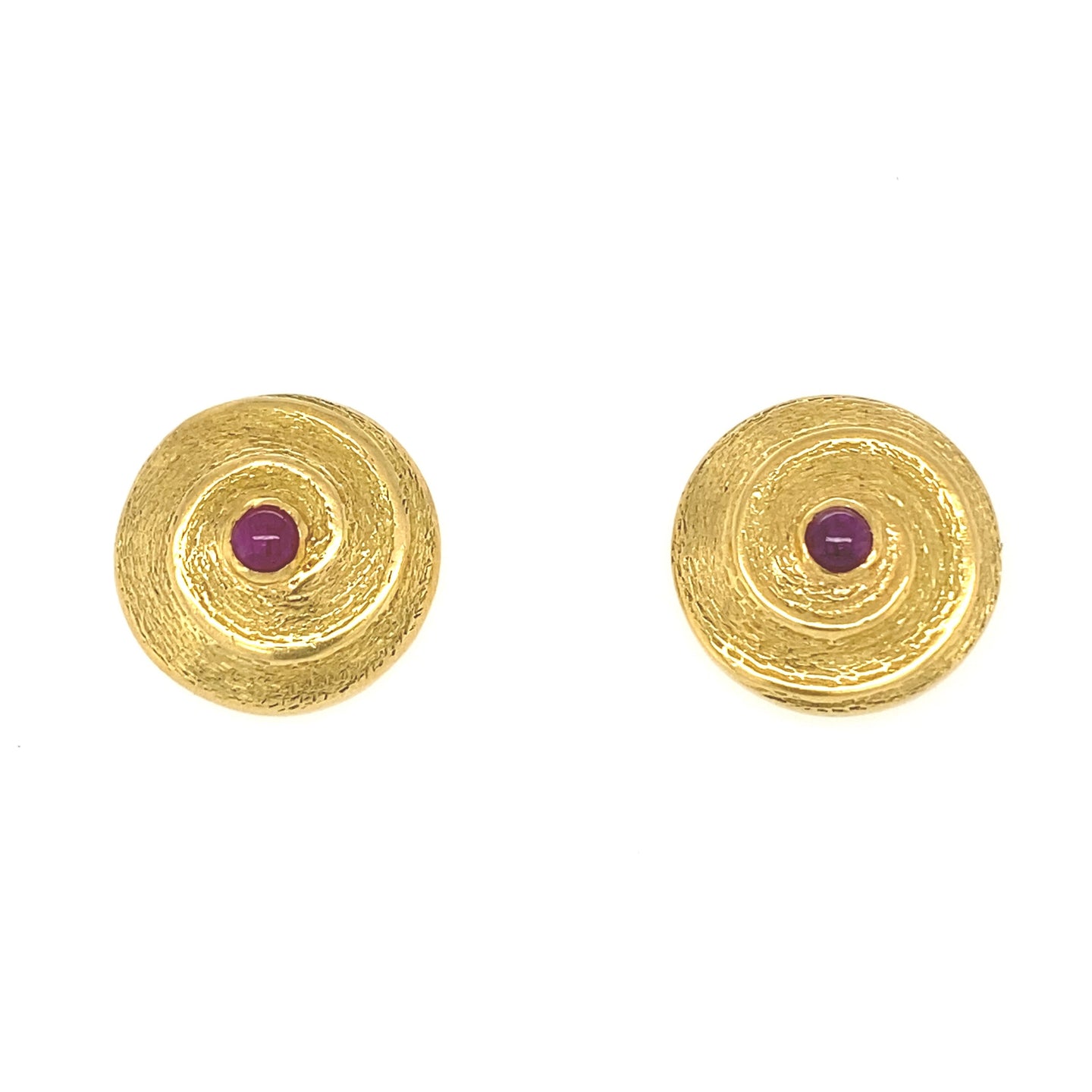 Vintage Ruby Cabochon Button Earrings in 18K (Great Britain)
