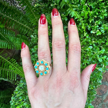 Load image into Gallery viewer, Vintage Turquoise &amp; Pearl Cocktail Ring in 18K Circa 1970&#39;s
