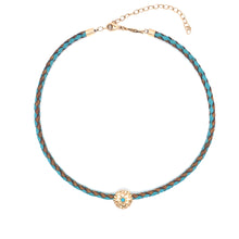 Load image into Gallery viewer, Vintage Blue and Brown Gold Flower Chocker in 14k
