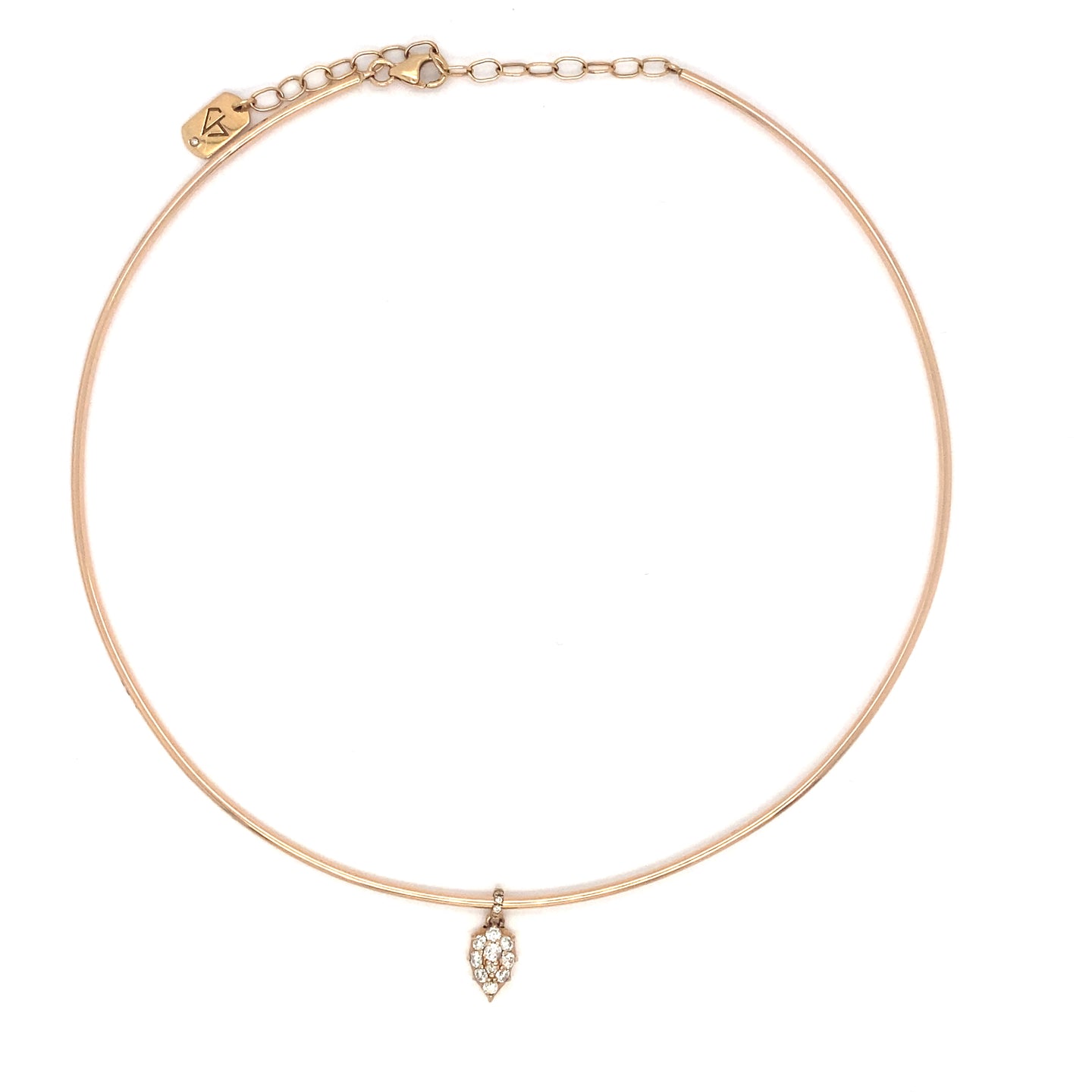 Choker with Diamond Accented Leaf Motif in 14k