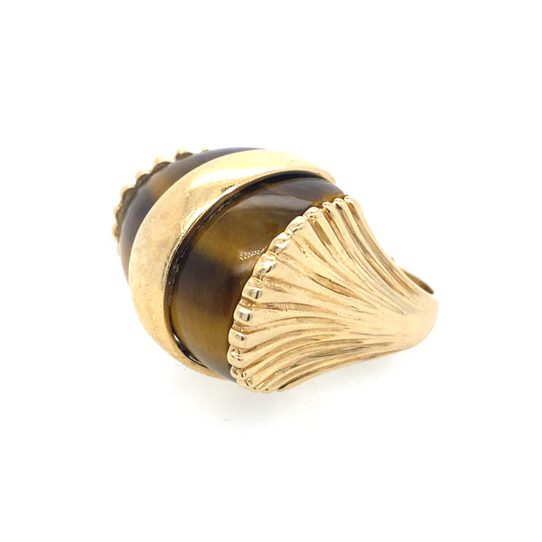 Big Beautiful Vintage Tiger's Eye Cocktail Ring in 14K