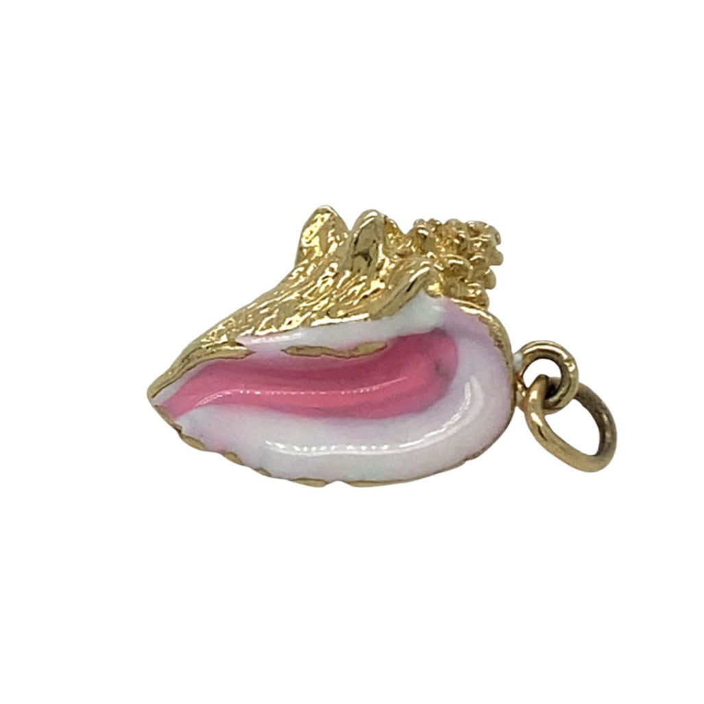 Vintage Enamel Conch Shell Charm in 14K