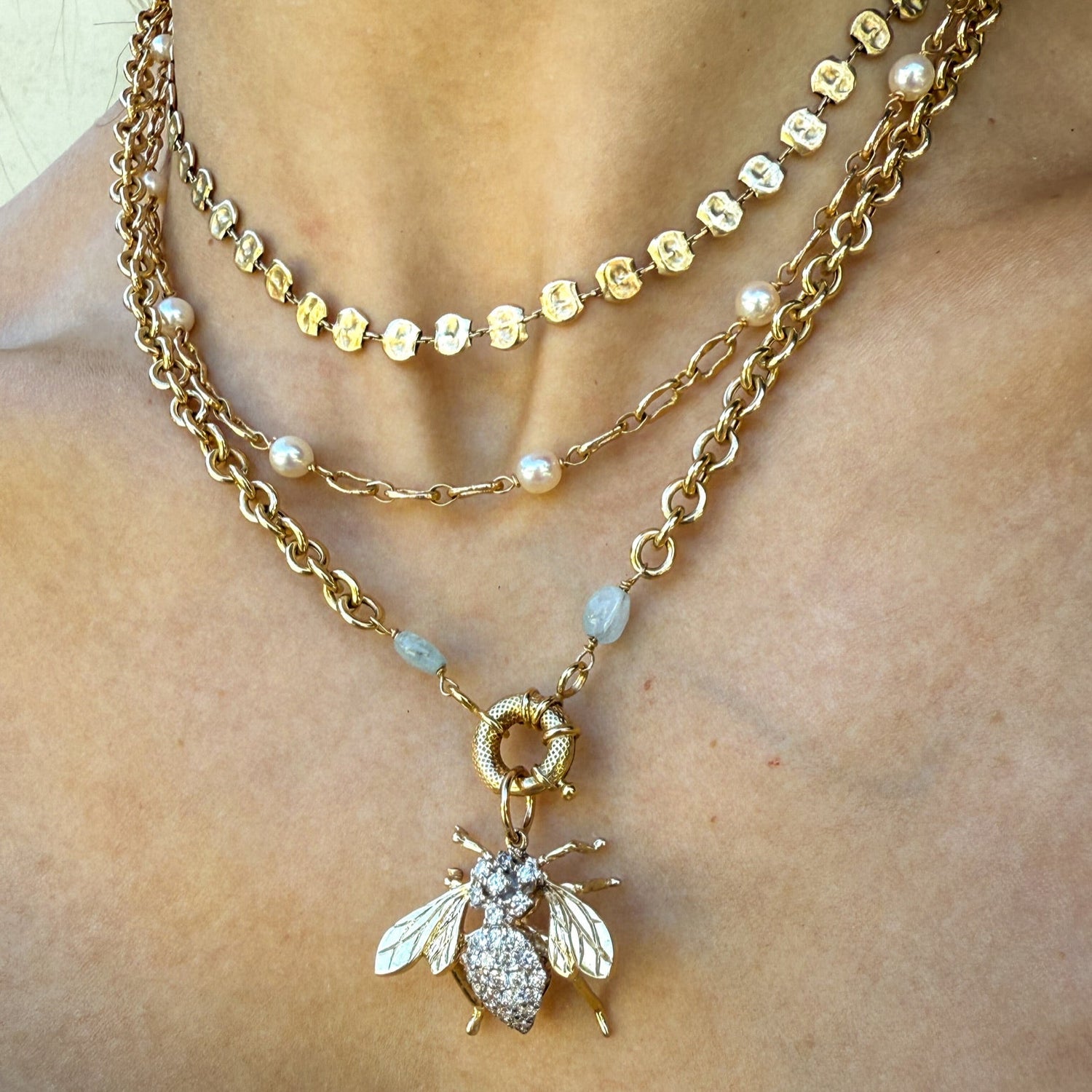 Vintage Diamond Bee Charm in 14K