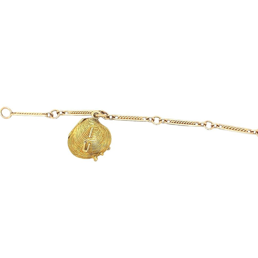 Vintage I U Forever Shell Locket and Bracelet in 14K