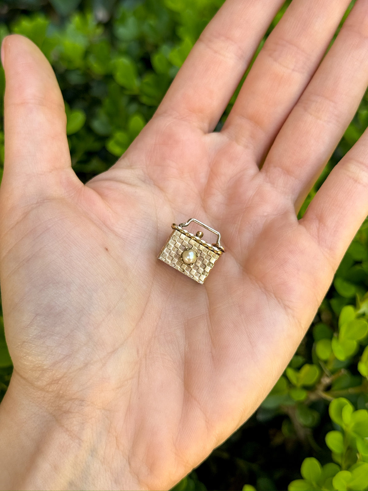 Articulated Pill Box Charm with Pearl in 14k