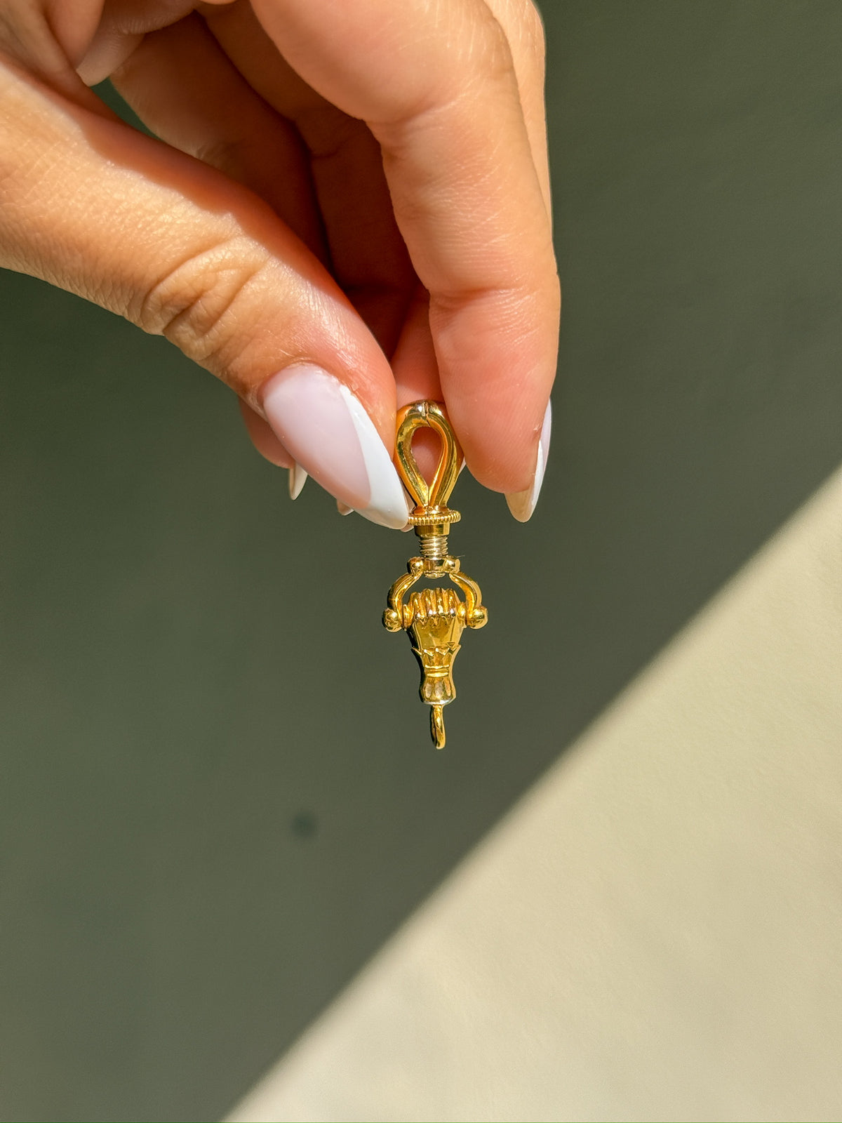 Vintage Charm Holder with Fist in 14k