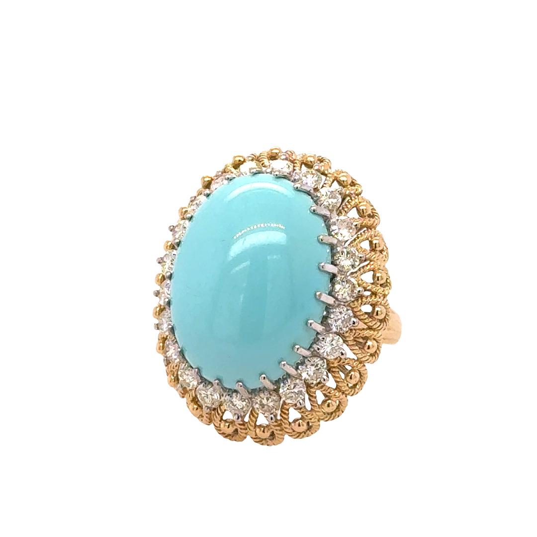 Vintage Diamond and Turquoise Ring in 18K