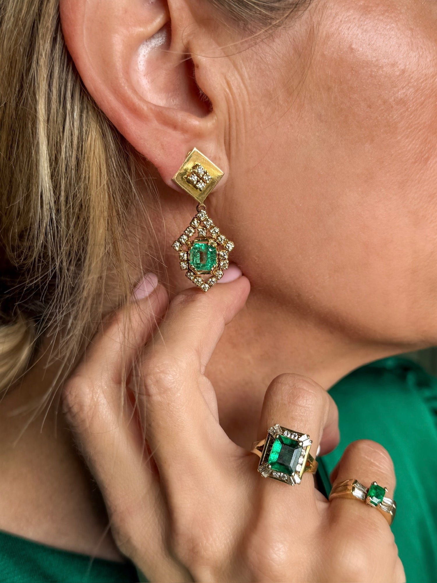 Vintage Emerald and Diamond Earrings in 14K