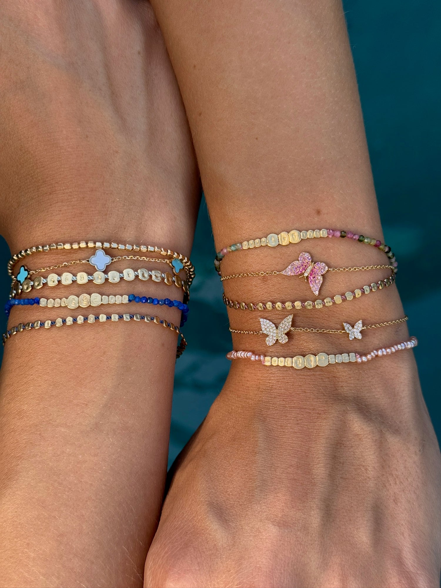 Pink Sapphire and Diamond Butterfly Bracelet in 14k