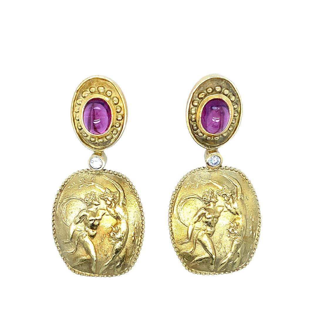 “Athena” Signed Earrings with Tormaline and Diamonds in 18K