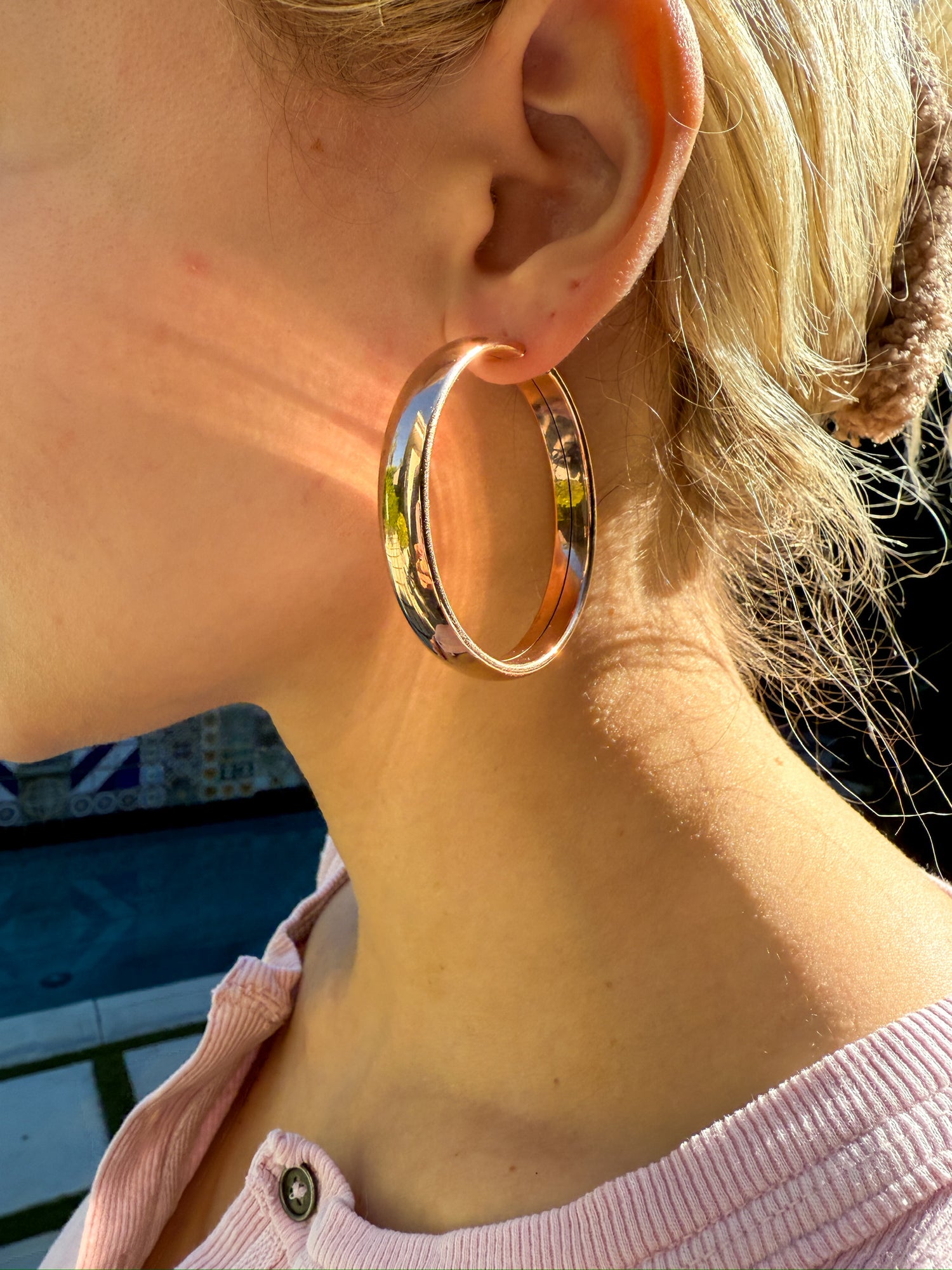 Hollow Rose Gold Hoops in 14k