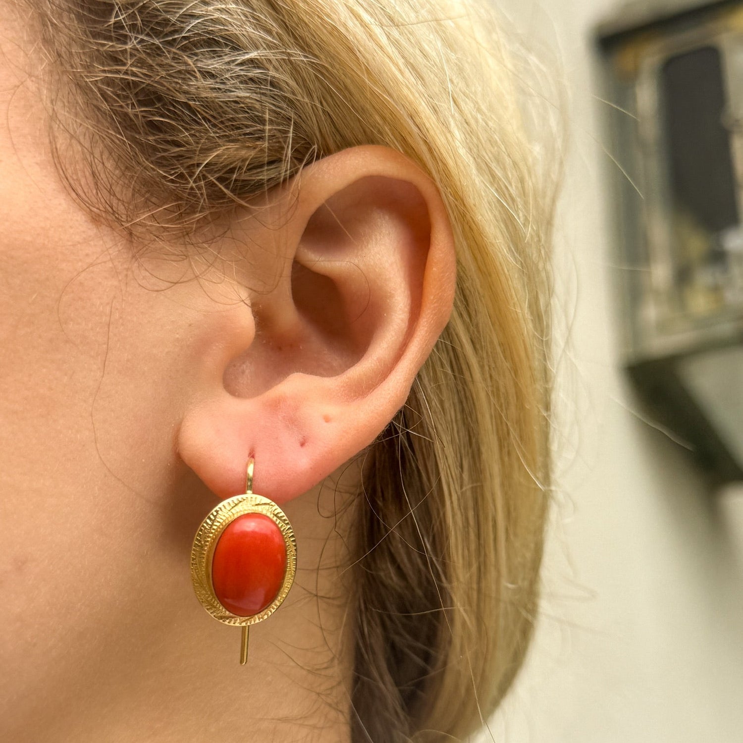 Vintage Red Corral Earrings in 18K