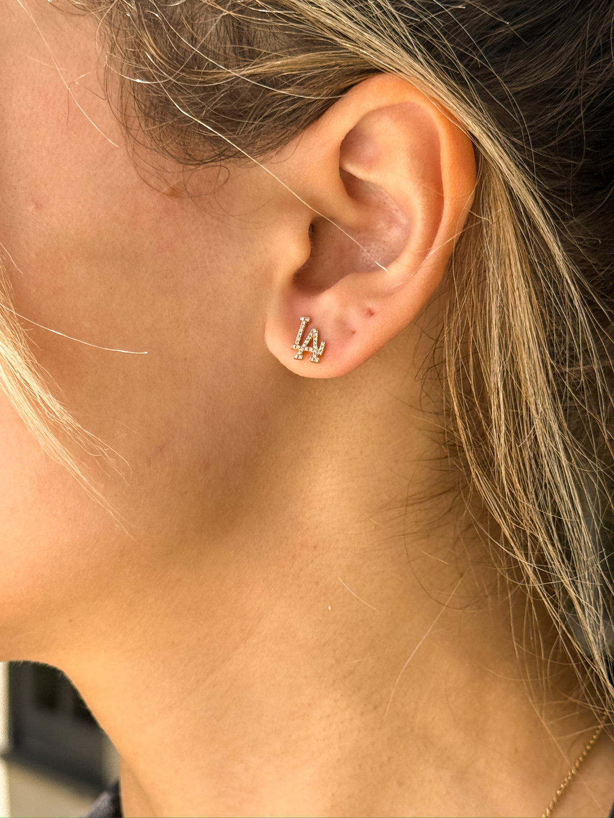 Olivia K Diamond and Gold LA Earrings in 14K