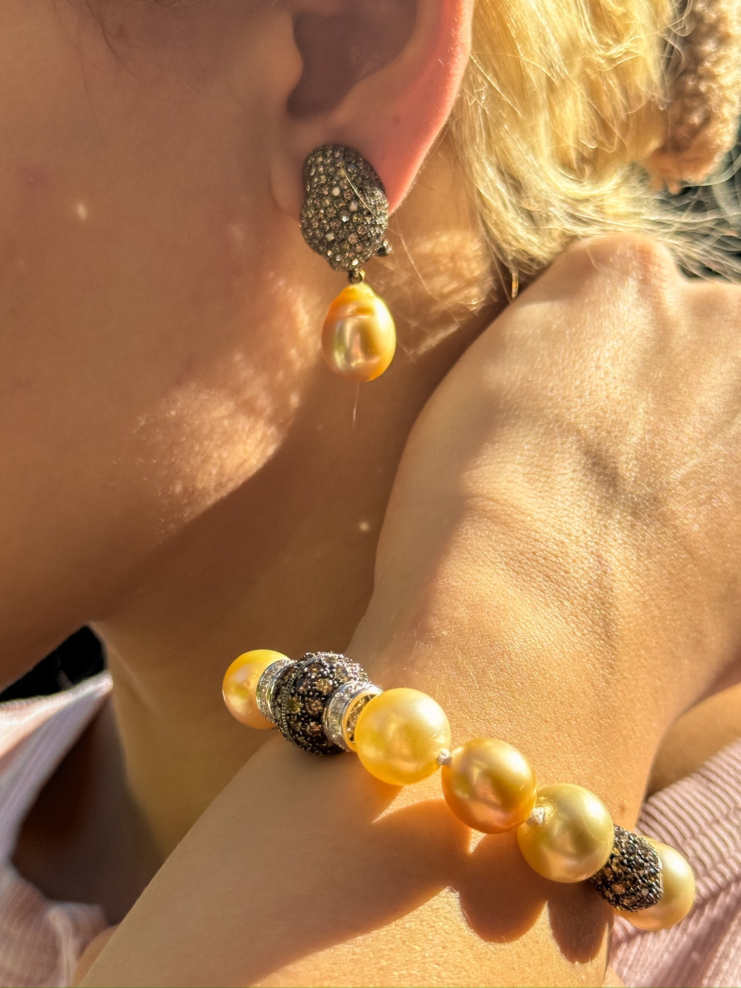 Diamond Pavé and Pearl Earrings in 18k