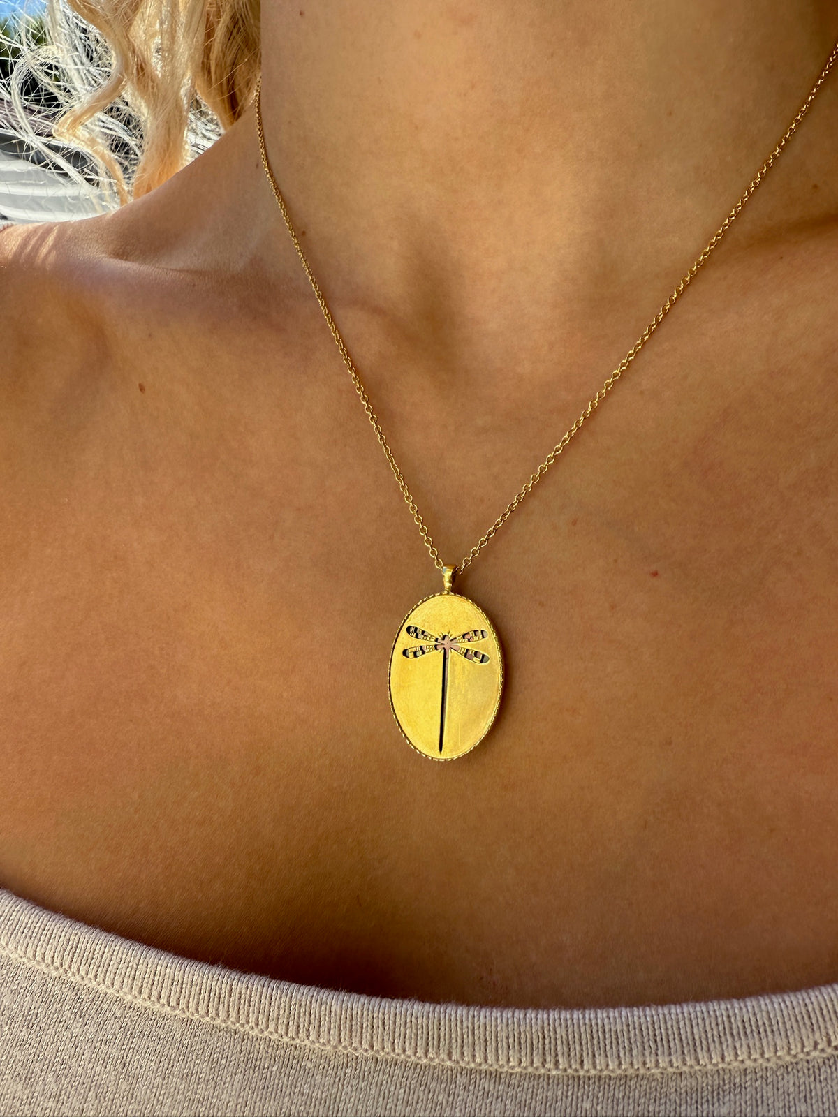 Me&Ro Mother of Pearl Dragonfly Necklace, 18k
