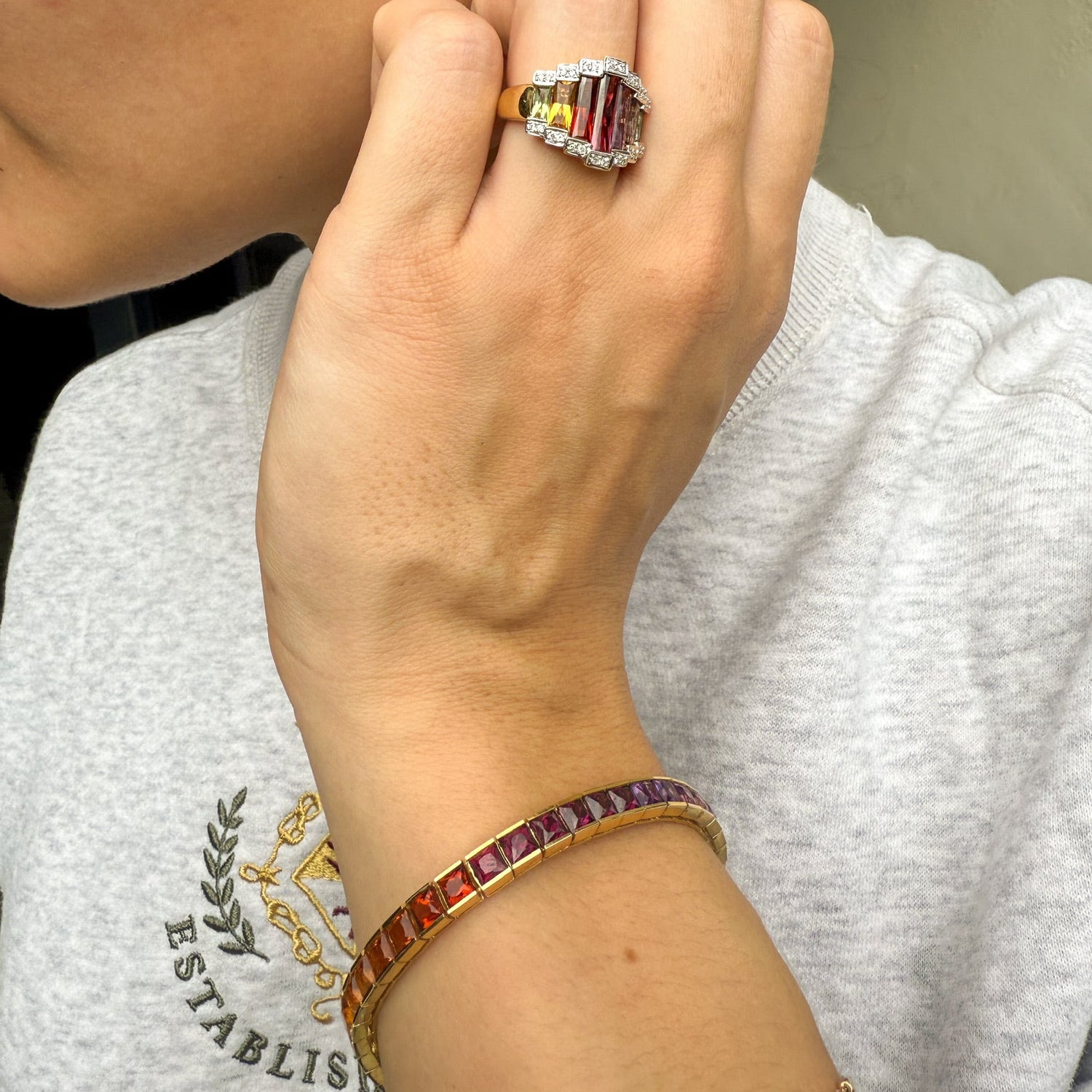 Vintage Multicolor Gemstone Bracelet in 18K