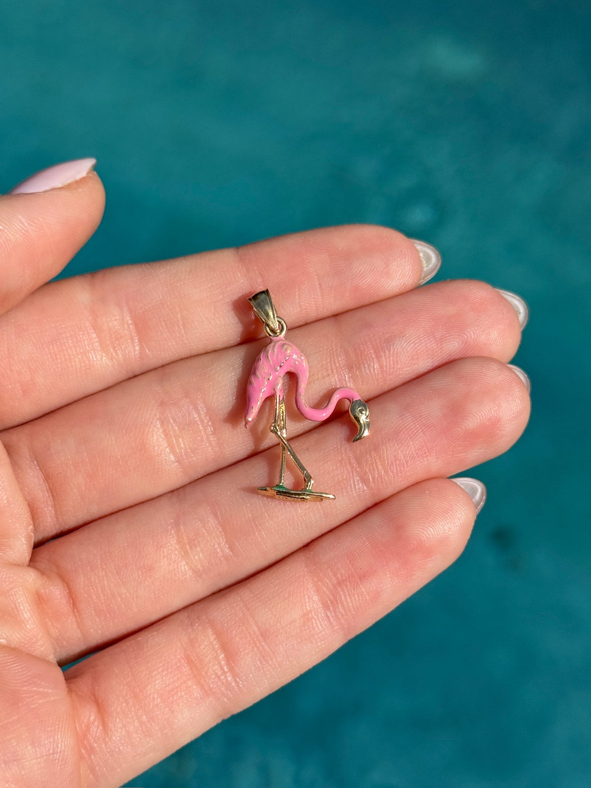 Pink Enamel Flamingo in 14k