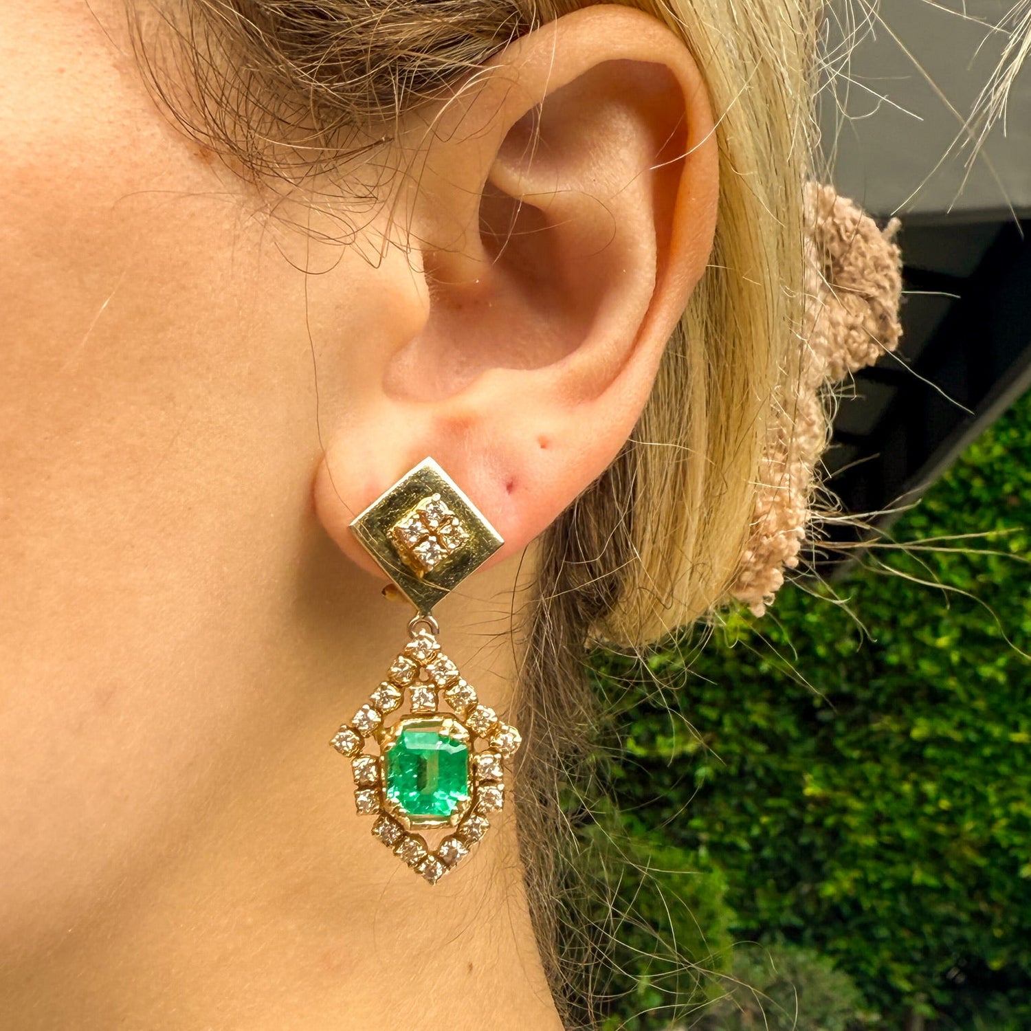 Vintage Emerald and Diamond Earrings in 14K