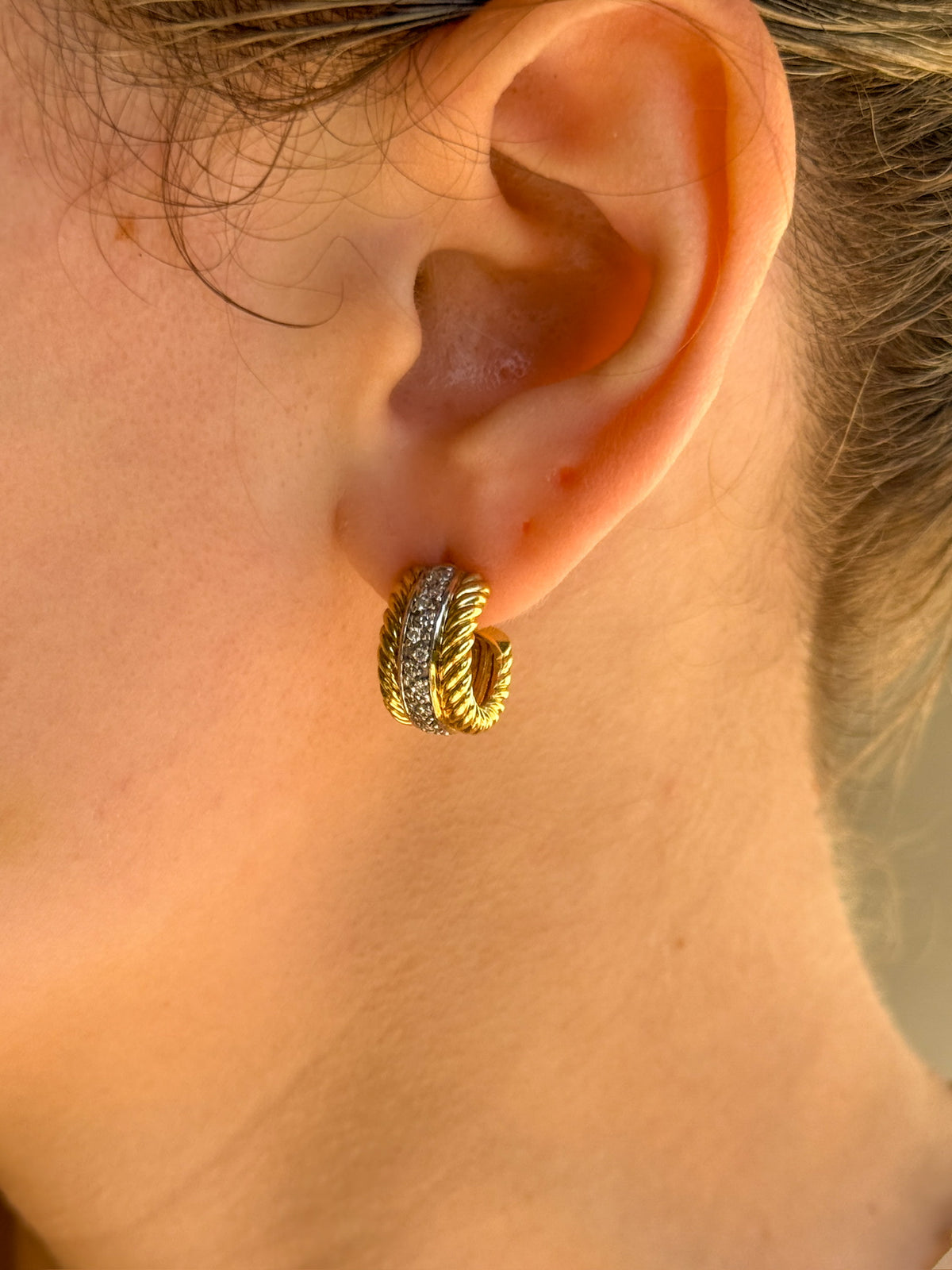 David Yurman Cable Crossover Diamond Hoops in 18K