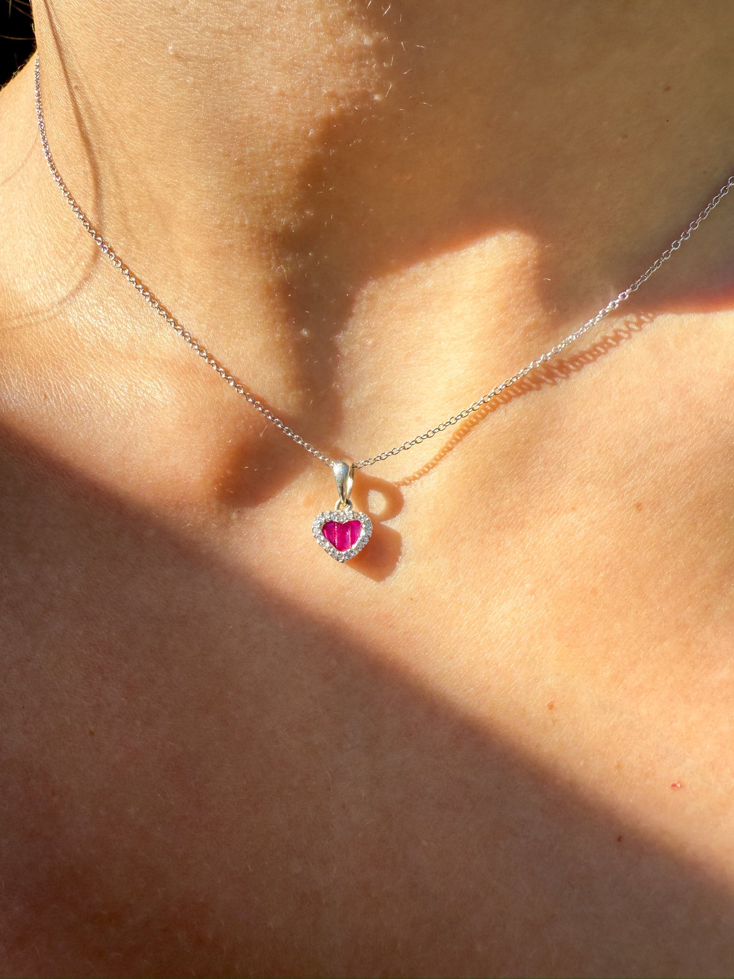 Vintage Ruby and Diamond Heart Necklace in 14K