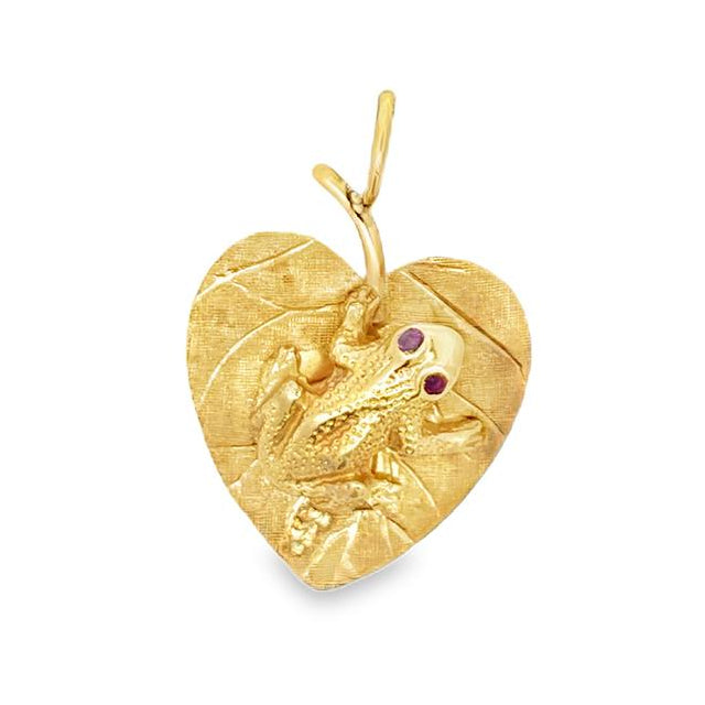 Frog on Heart Lilypad with Ruby Eyes in 14k