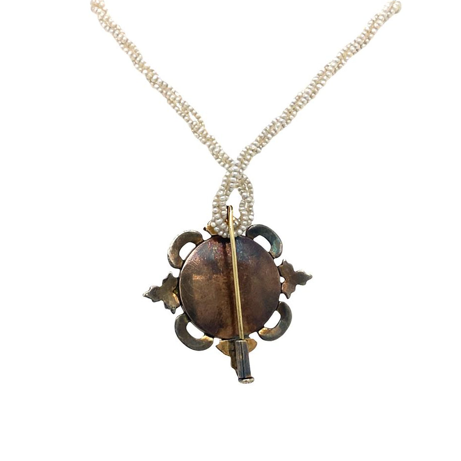 Antique Seed Pearl Necklace with Enamel Pendant