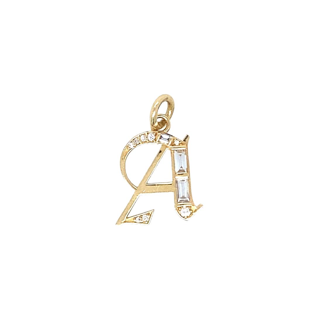 Vintage Diamond A Initial Charm in 18K