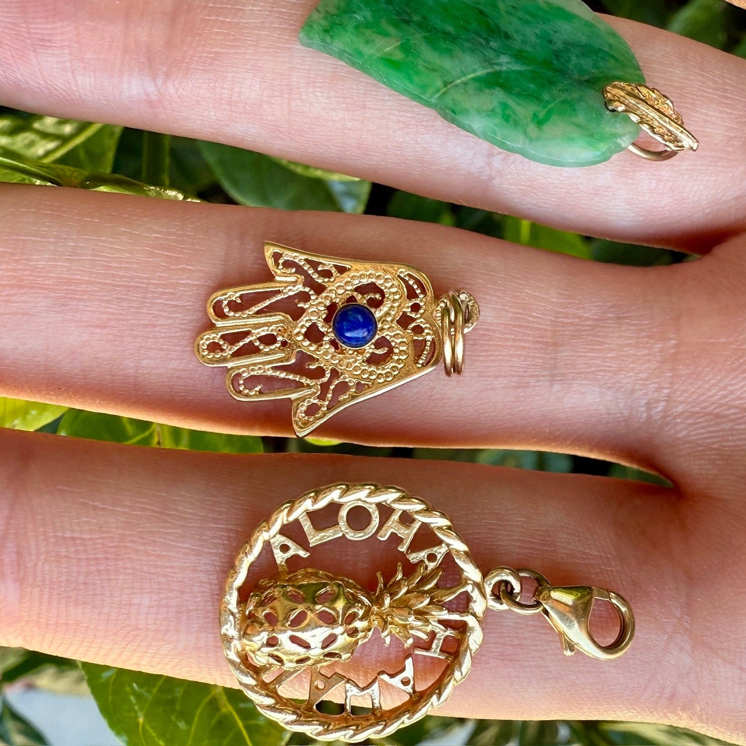 Vintage Hamsa Hand Charm in 14K and Lapis