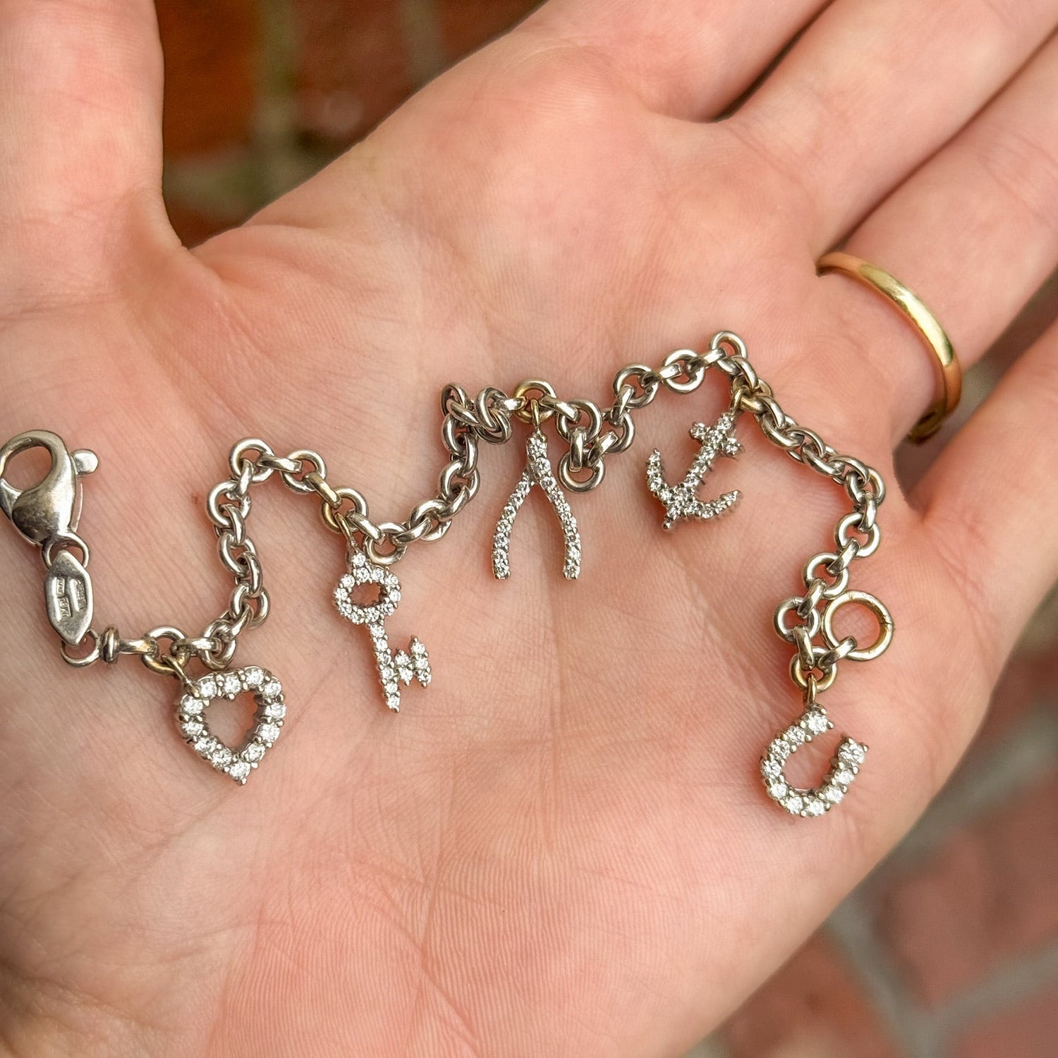 Vintage Diamond Charm Bracelet in 18K White Gold