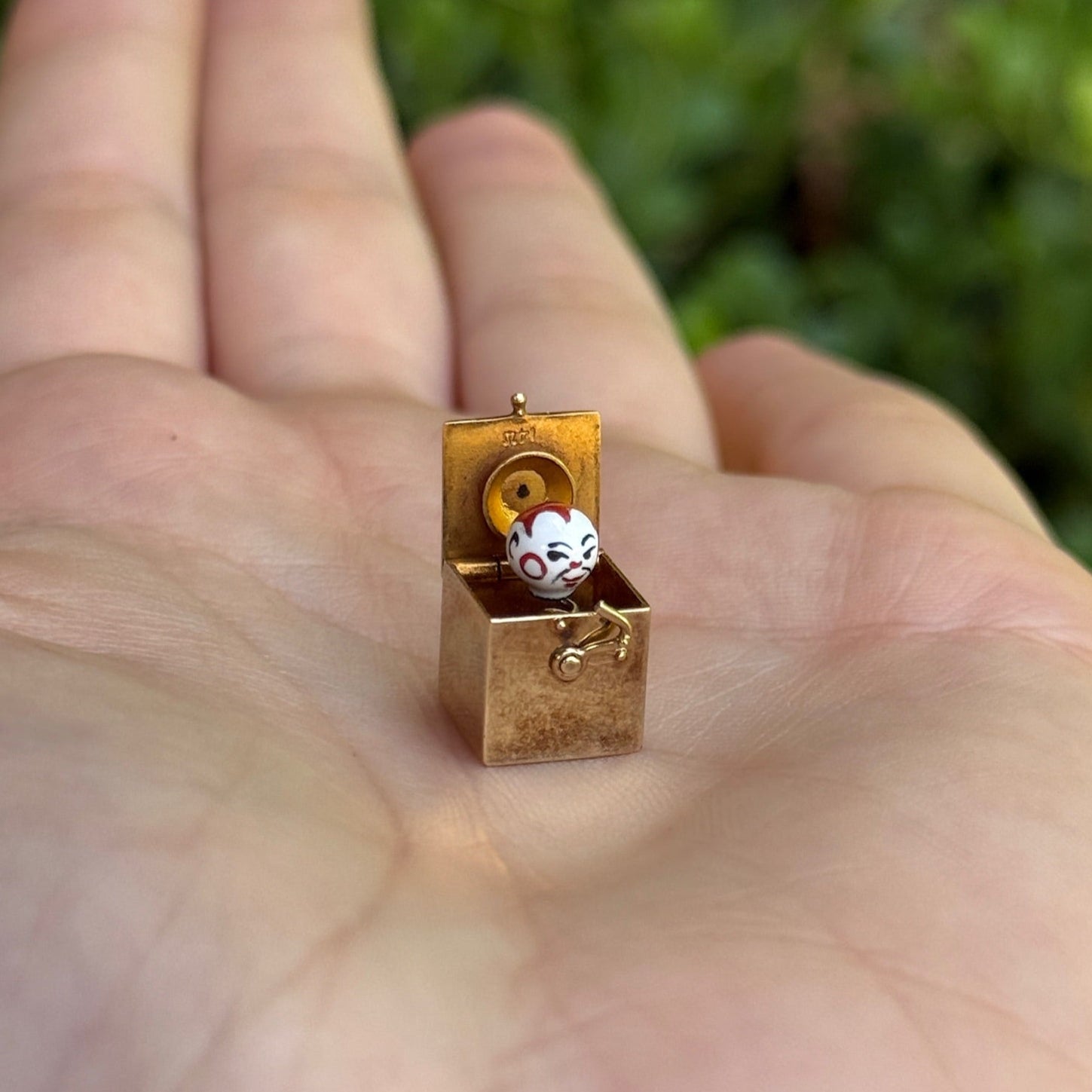 Vintage Articulated and Enameled Jack in the Box Charm in 14K