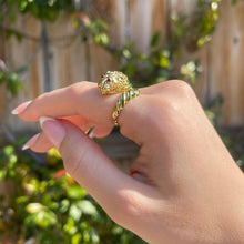Load image into Gallery viewer, Lion Bypass Ring in 14k and Enamel w/ Ruby Eyes

