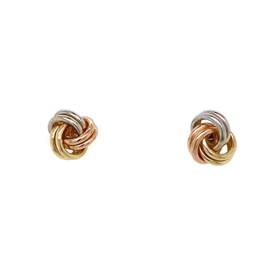 Yellow, White, and Rose Gold Knot Earrings in 14k