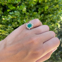 Load image into Gallery viewer, Vintage Emerald and Diamond Ring in 18k Yellow and White Gold
