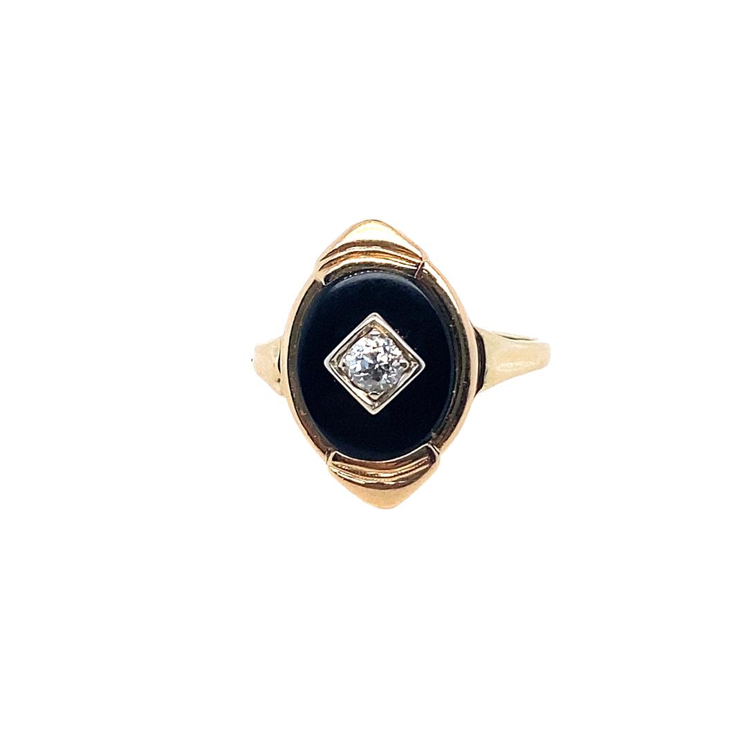 Vintage Diamond and Onyx Ring in 14K