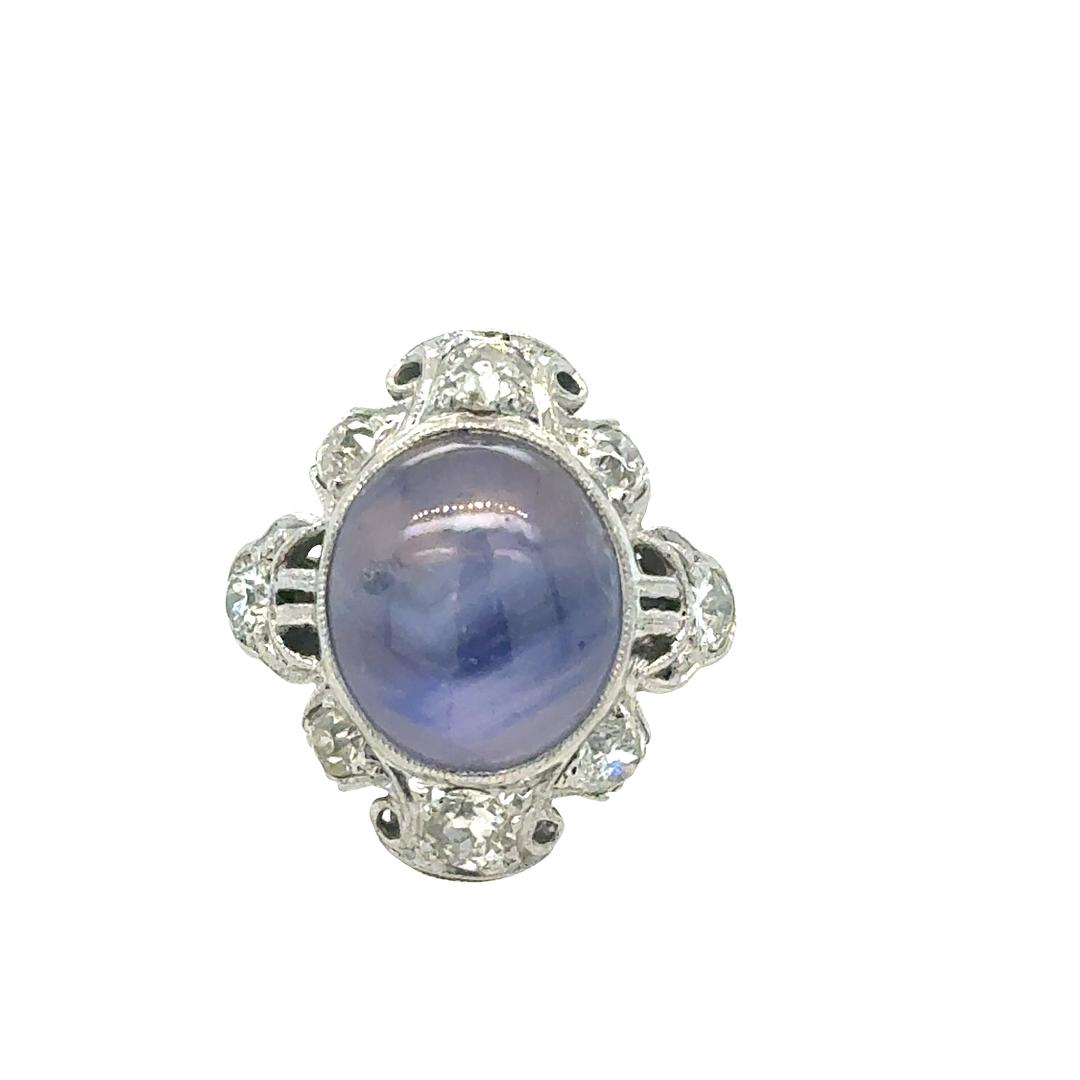 Vintage Star Sapphire & Diamond Ring top in Platinum with a 14K Finger Mate Expandable Shank in 14K