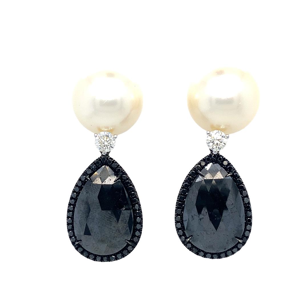 Black and White Diamond and 16mm South Sea Pearls in 18k