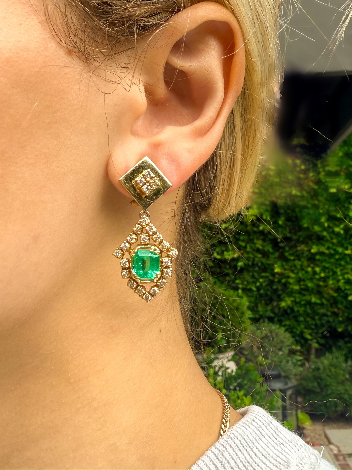 Vintage Emerald and Diamond Earrings in 14K