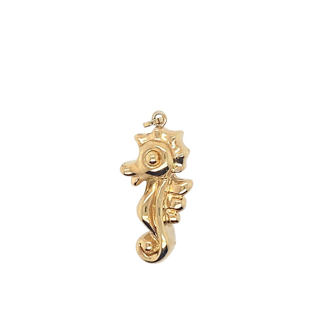 Hollow Seahorse Charm in 14K
