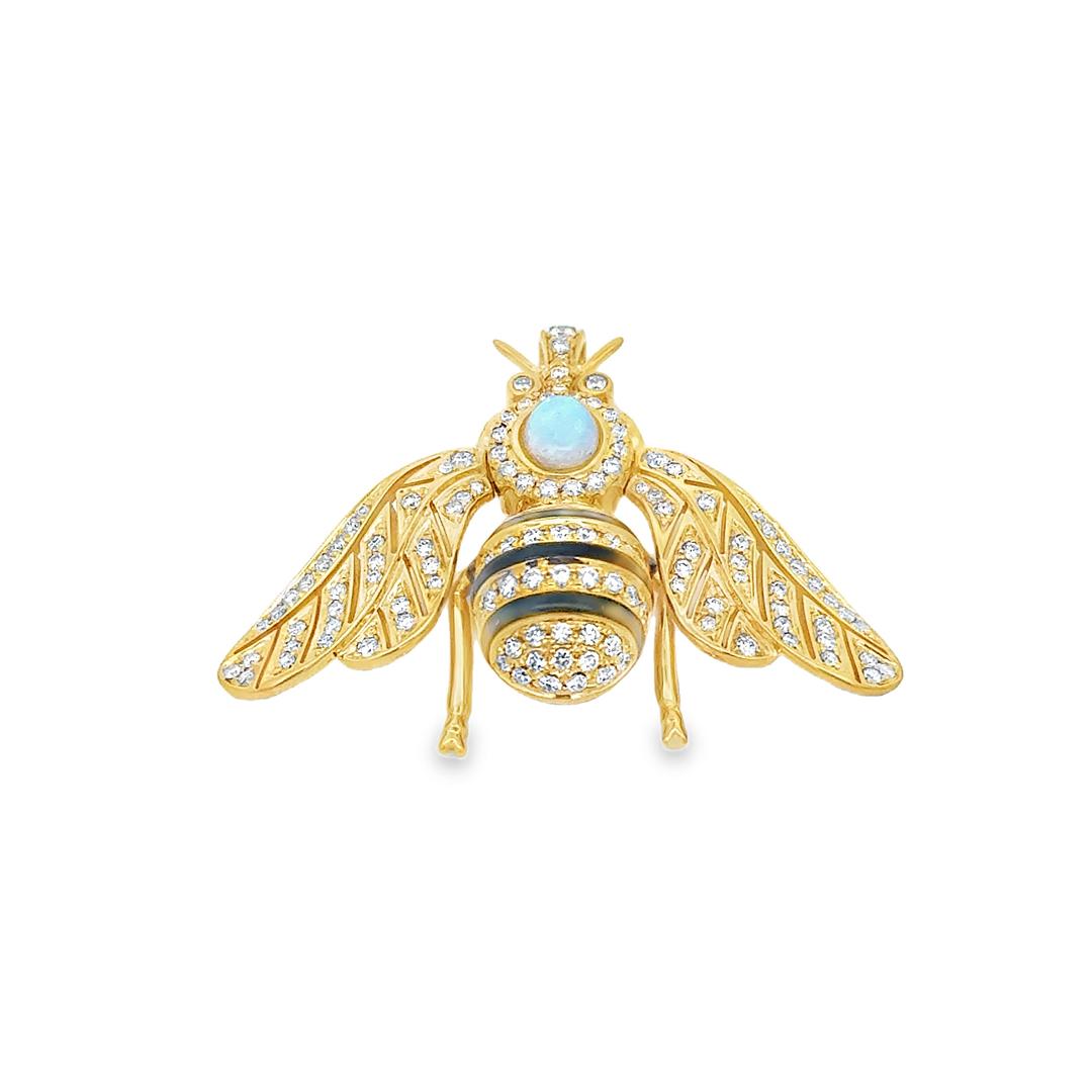Opal Bee with Diamonds and Enamel in 18k
