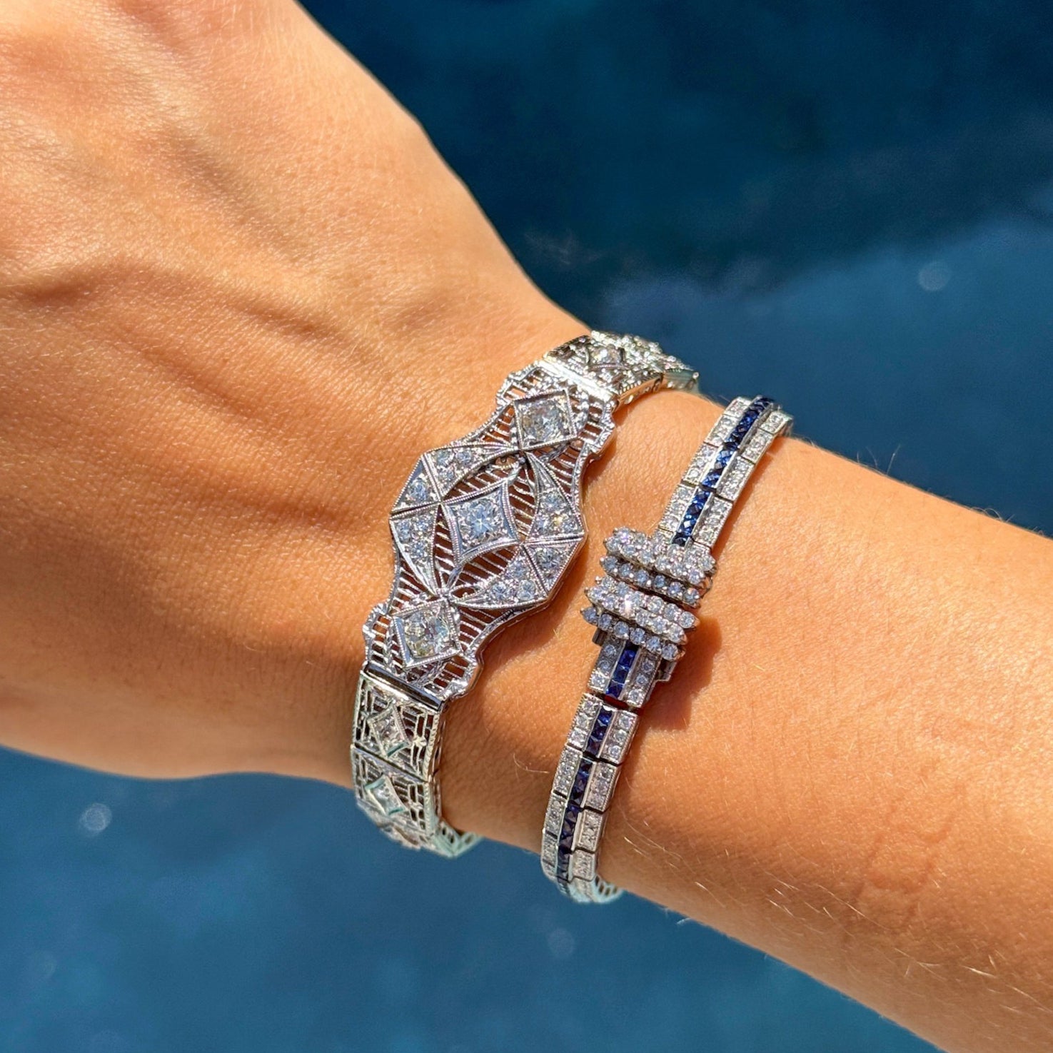 Vintage Art Deco Diamond Bracelet in 14K White Gold
