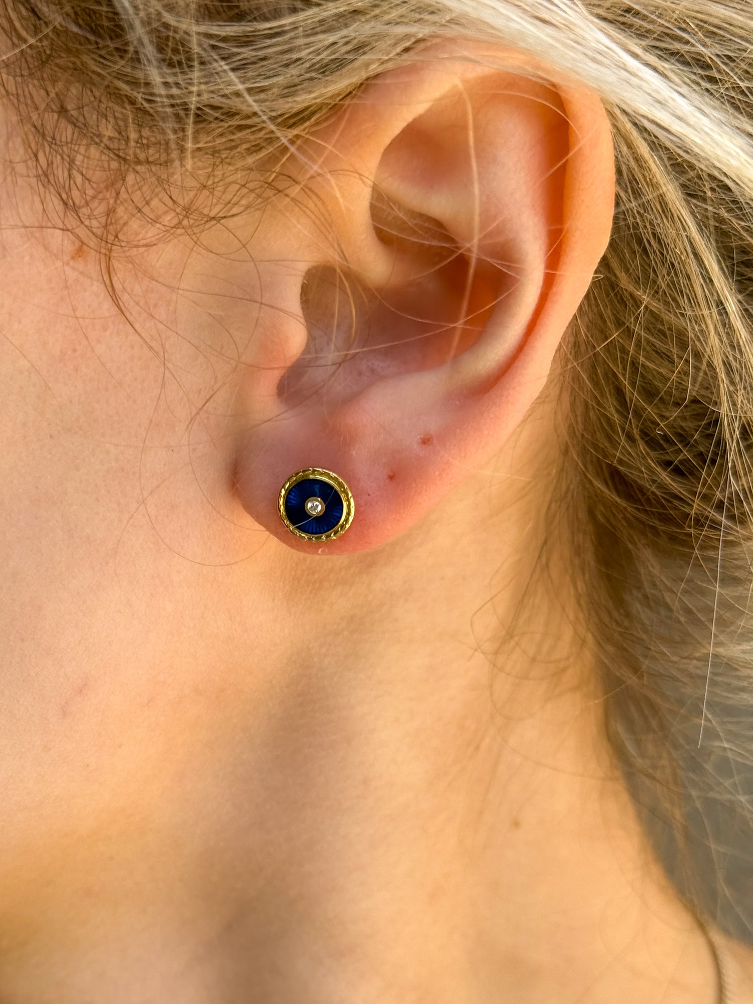 Fabergé Enamel Earrings with Diamonds in 18K
