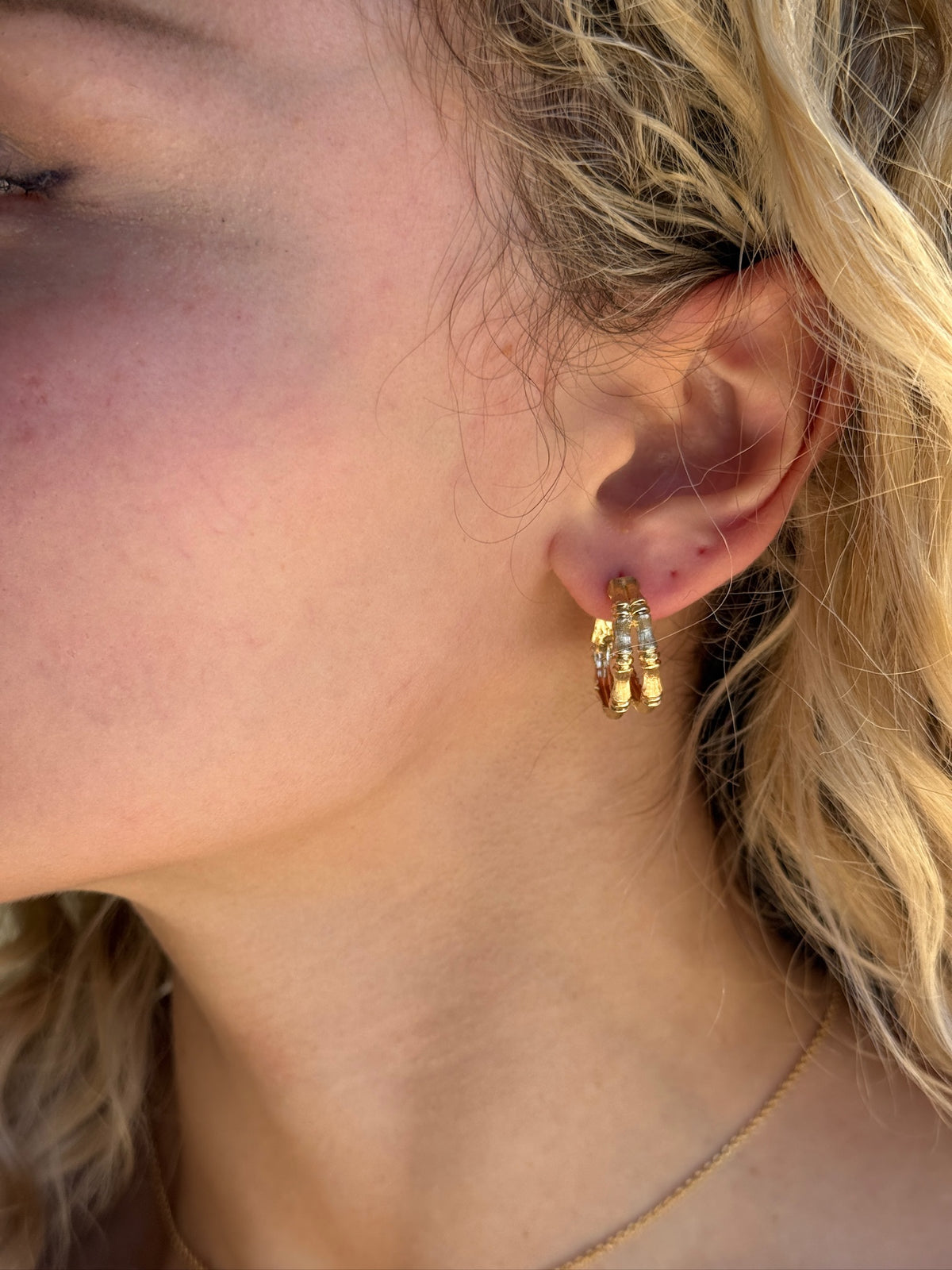 Bamboo Hoop Earrings in 14k
