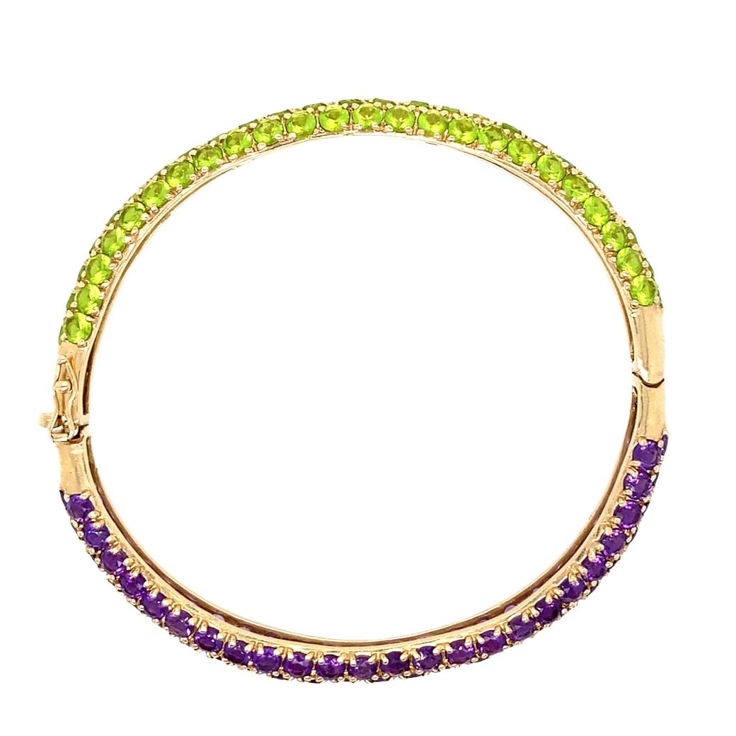 Peridot and Amethyst Bangle in 14k